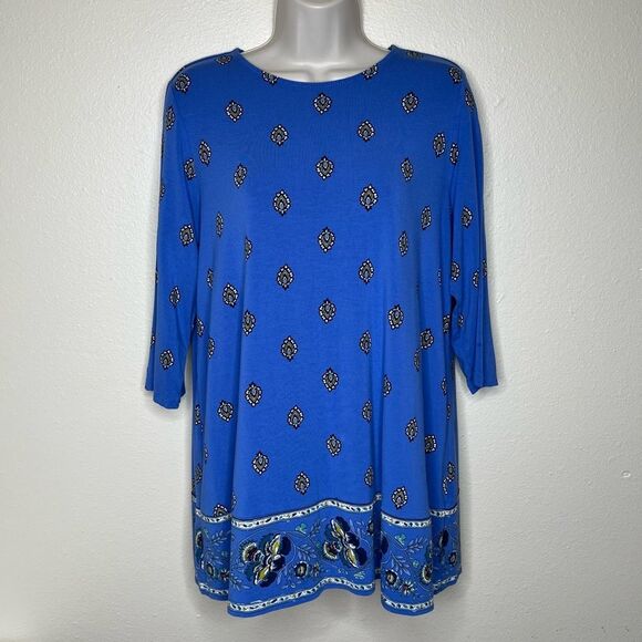 J Jill Wearever Collection Blue Paisley Border Print Tunic Women Size Medium - Picture 14 of 14